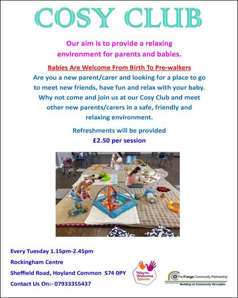 Cosy Club at The Rockingham Centre every Tuesday 1:15pm-2:245pm